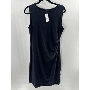 Brooks Brothers Black Sz Large Ruched Dress Sleeveless Stretch Jersey Career